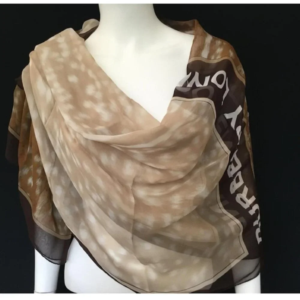 BURBERRY - Silk Chiffon Stole - 200 x 100 cm Brown. NWT